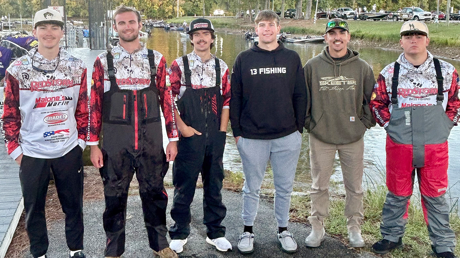 The six anglers representing the University of Rio Grande pose for a group shot following Friday's MLF Qualifier at Chickamauga Lake in Dayton, Tenn. The RedStorm contingent included Cody Brumfield, Cameron Burgess, Noah Cremeens, Coen Davis, Austin Shields and Tyler Eggers.