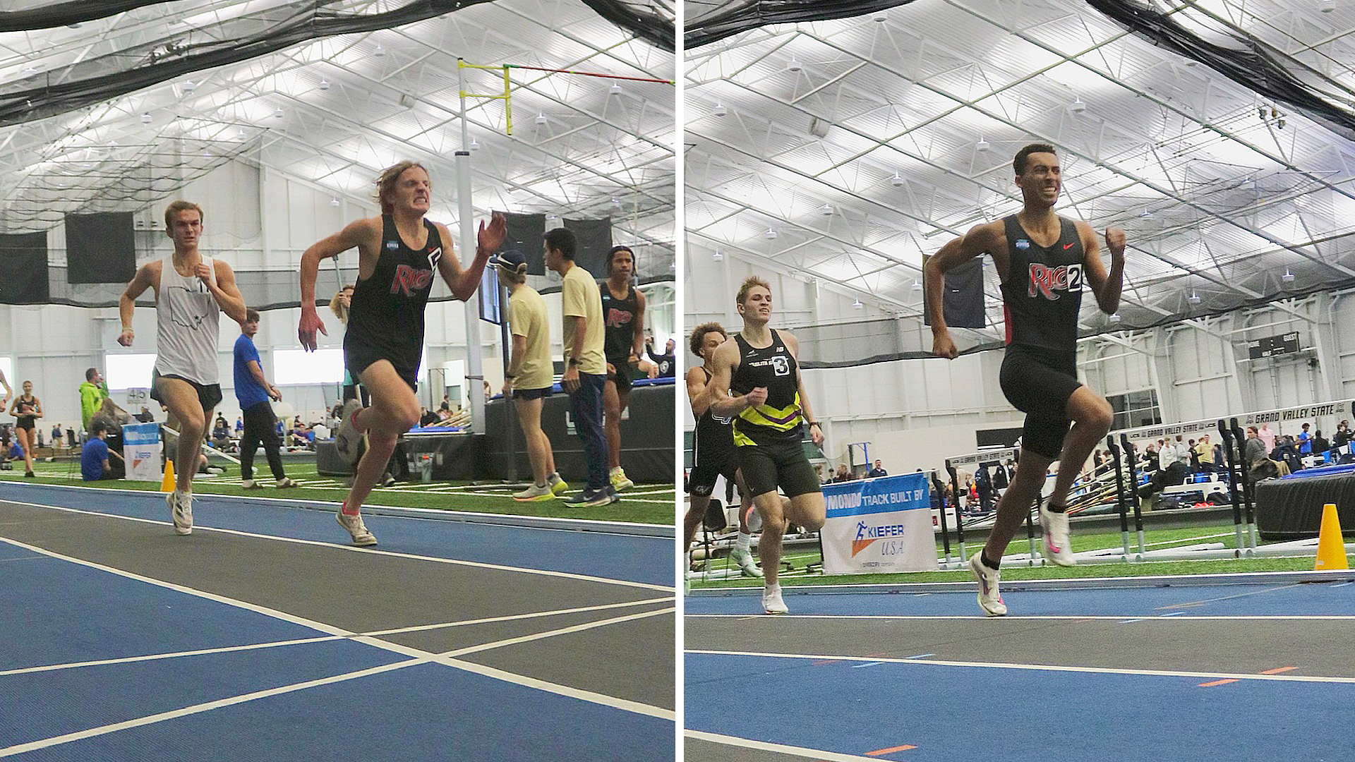 Rio Grande's Tyler Jenkins (left) hit a national "B" qualifier and teammate Ashton Beverly (right) established a new school record as part of the RedStorm's season-opening weekend.