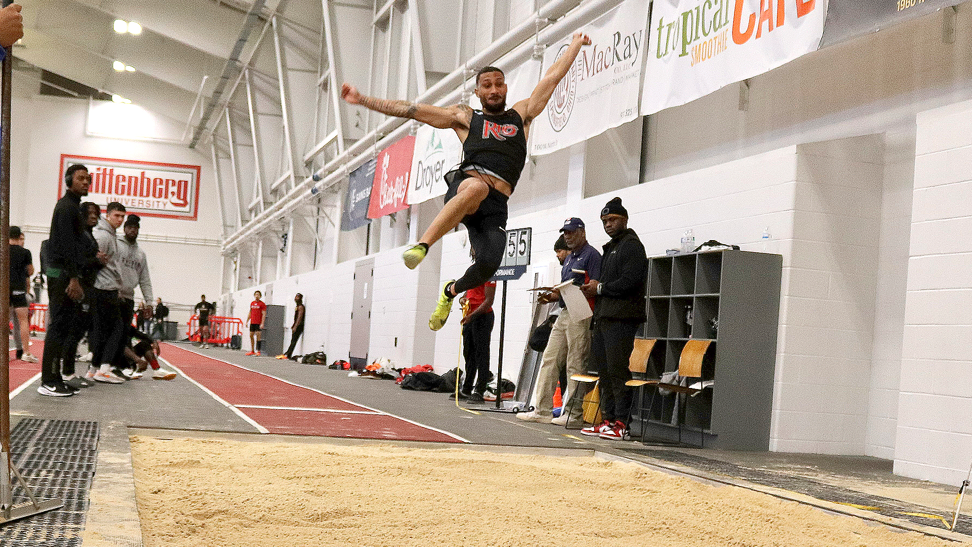 Rio Grande's Daunevyn Woodson won the long jump at Saturday's Steemer Showcase hosted by Wittenberg University.