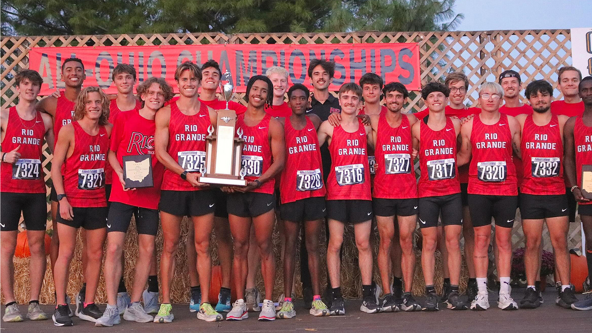 The University of Rio Grande men's cross country team captured the overall championship and Tyler Jenkins set a new school record in Friday's All-Ohio Intercollegiate Cross Country Challenge at Cedarville University.