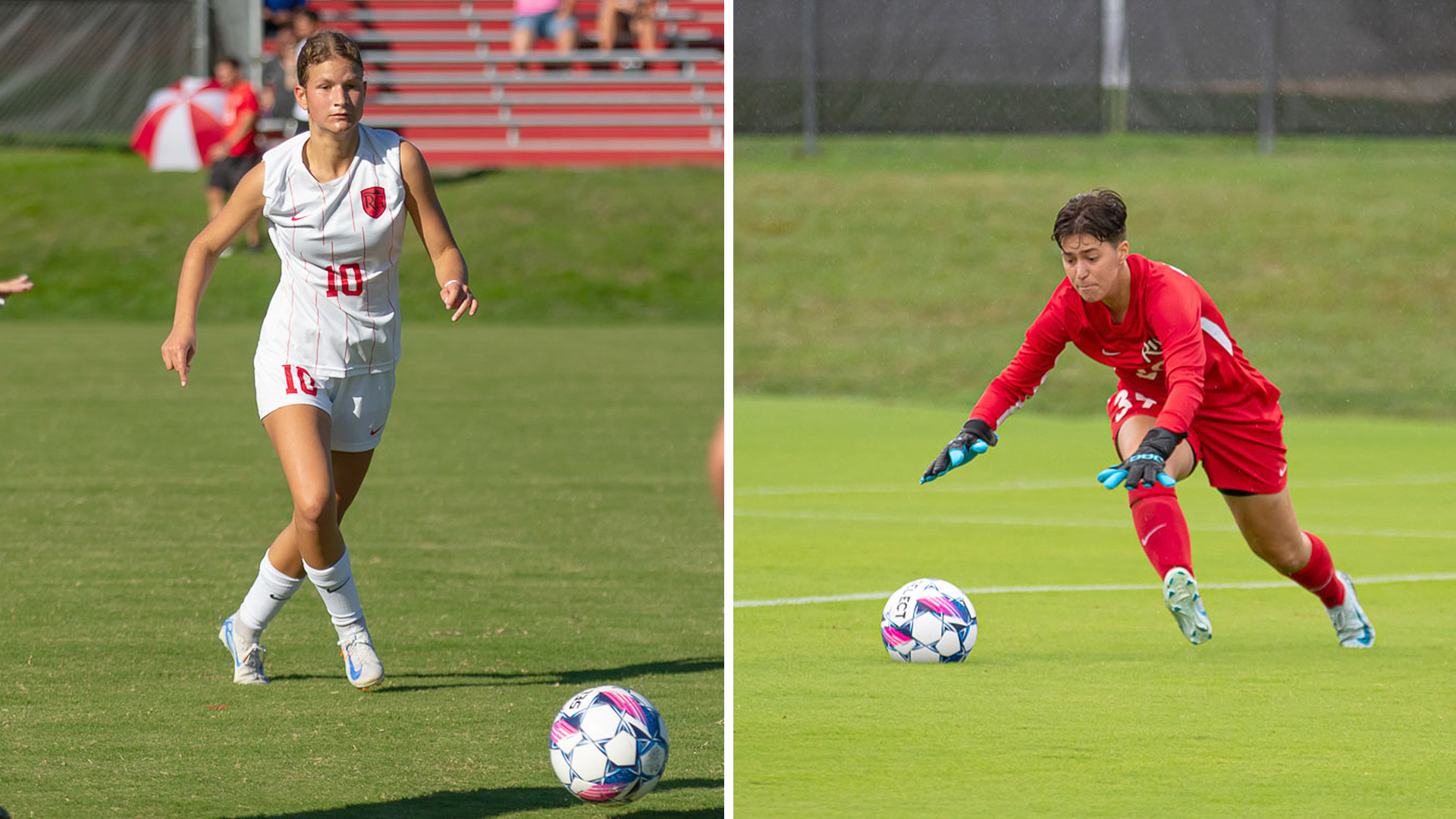 Rio Grande's Jitske De Muijnk (left) and Alba Viades Marin (right) were named the River States Conference Women's Soccer Offensive and Defensive Players of the Week, respectively, on Monday.