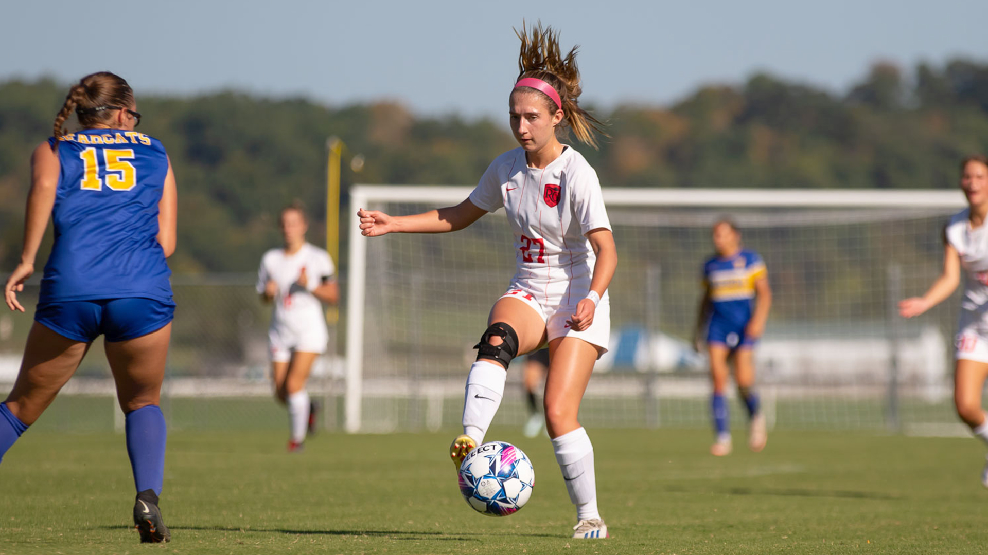 Rio Grande's Madison McKenzie kicks the ball forward during Saturday afternoon's 1-0 Senior Day win over Brescia at Evan E. Davis Field.