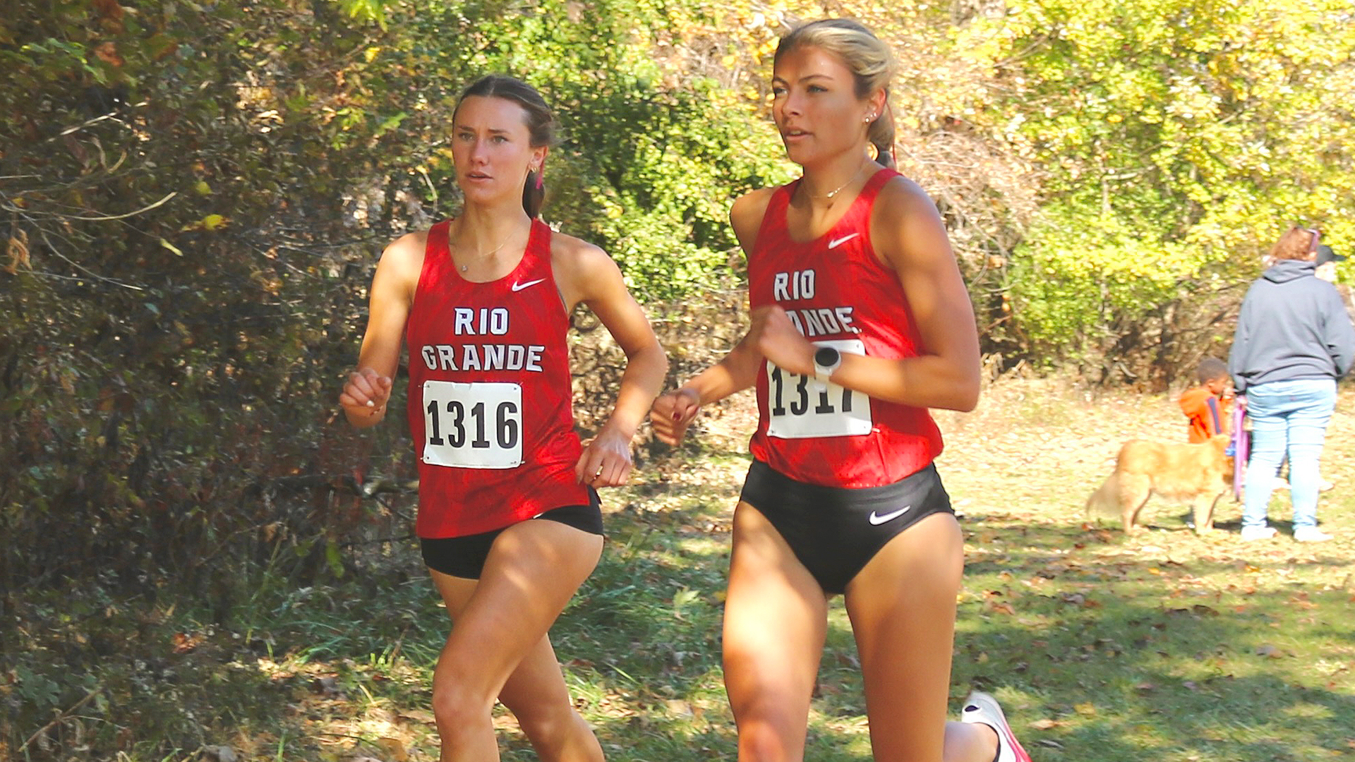 Rio Grande's Laura Hamm (left) and Amarissa Kerns (right) both finished in the top 10 at Saturday's NAIA Great Lakes XC Challenge in Grand Rapids, Mich. Hamm placed eighth, while Kerns was the runner-up.
